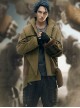 Khaki Wasteland Style Distressed Craft Detachable Punching Bag Pockets Asymmetrical Hem Mid-Length Cyberpunk Windbreaker Jacket