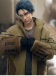 Khaki Wasteland Style Distressed Craft Detachable Punching Bag Pockets Asymmetrical Hem Mid-Length Cyberpunk Windbreaker Jacket