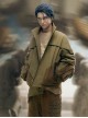Khaki Wasteland Style Distressed Craft Detachable Punching Bag Pockets Asymmetrical Hem Mid-Length Cyberpunk Windbreaker Jacket