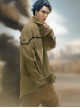 Khaki Wasteland Style Distressed Craft Detachable Punching Bag Pockets Asymmetrical Hem Mid-Length Cyberpunk Windbreaker Jacket