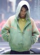 New Chinese Style Cyan Denim Splicing Leather Washing Craft Thickened Windproof Cyberpunk Hooded Short Jacket