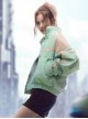New Chinese Style Cyan Denim Splicing Leather Washing Craft Thickened Windproof Cyberpunk Hooded Short Jacket