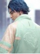 New Chinese Style Cyan Denim Splicing Leather Washing Craft Thickened Windproof Cyberpunk Hooded Short Jacket