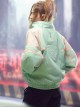 New Chinese Style Cyan Denim Splicing Leather Washing Craft Thickened Windproof Cyberpunk Hooded Short Jacket