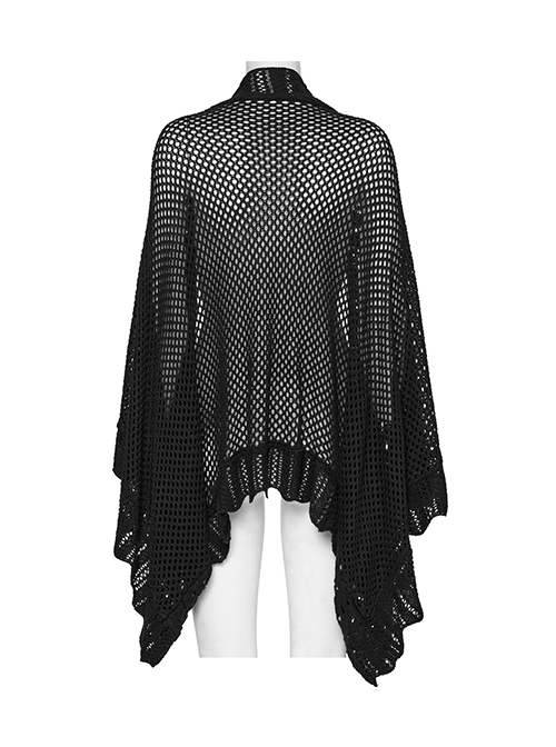 Sexy Black Hollow Loose Simple Version Unique Woven Texture Gothic Style Cardigan
