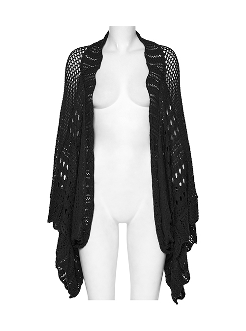 Sexy Black Hollow Loose Simple Version Unique Woven Texture Gothic Style Cardigan