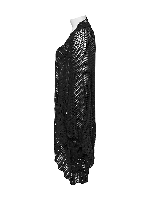 Sexy Black Hollow Loose Simple Version Unique Woven Texture Gothic Style Cardigan