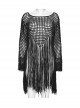 Sexy Black Hollow Personalized Tassel Woven Gothic Style Long Sleeves Sweater