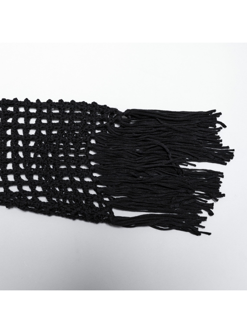 Sexy Black Hollow Personalized Tassel Woven Gothic Style Long Sleeves Sweater