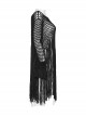 Sexy Black Hollow Personalized Tassel Woven Gothic Style Long Sleeves Sweater