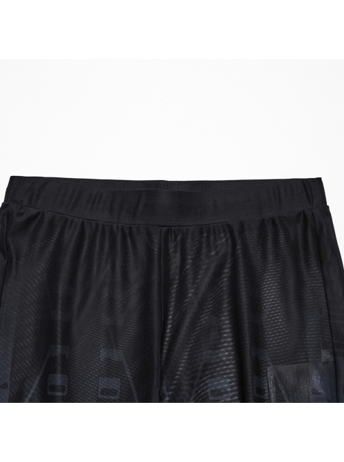 Cool Black Cyber Mechanical Skull Print Elastic Slim Fit Minimalist Punk Style Gradient Pants