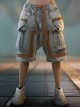 Summer Meteorite Gray Washed Distressed Denim Stitching Leather Three-Dimensional Double-Layer Pocket Cyberpunk Short Pants