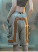 Summer Meteorite Gray Washed Distressed Denim Stitching Leather Three-Dimensional Double-Layer Pocket Cyberpunk Short Pants