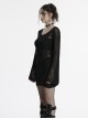 Sexy Black Hollow Knit Design Punk Style Cool Skull Pattern Slim Fit Long Trumpet Sleeves Dress