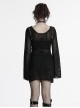 Sexy Black Hollow Knit Design Punk Style Cool Skull Pattern Slim Fit Long Trumpet Sleeves Dress