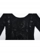 Sexy Black Hollow Knit Design Punk Style Cool Skull Pattern Slim Fit Long Trumpet Sleeves Dress