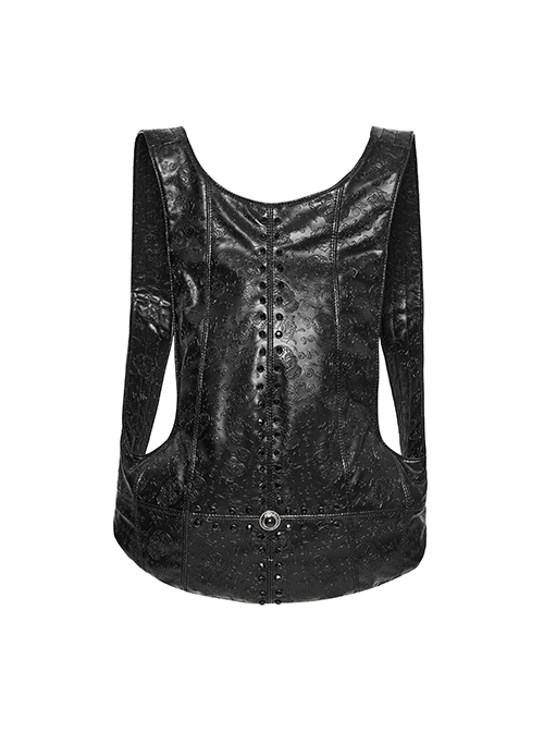 Cool Black Skull Pattern Gem Rivet Decoration PU Leather Doomsday Gothic Style Backpack