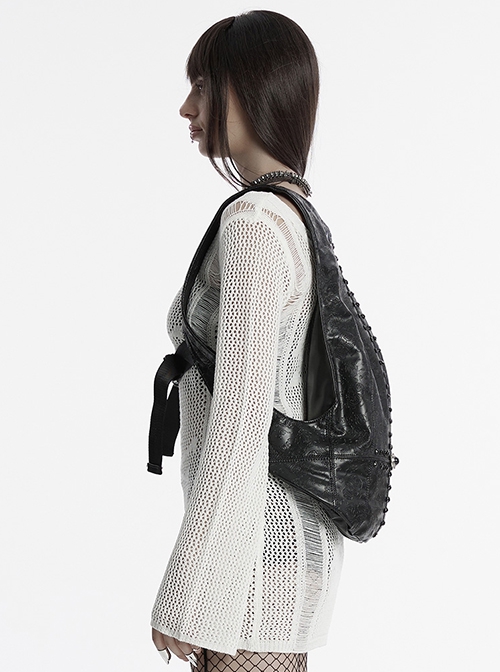 Cool Black Skull Pattern Gem Rivet Decoration PU Leather Doomsday Gothic Style Backpack