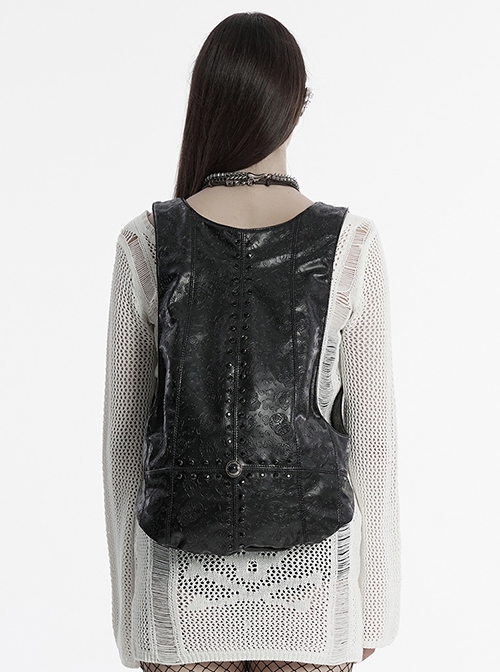 Cool Black Skull Pattern Gem Rivet Decoration PU Leather Doomsday Gothic Style Backpack
