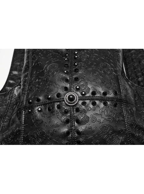 Cool Black Skull Pattern Gem Rivet Decoration PU Leather Doomsday Gothic Style Backpack