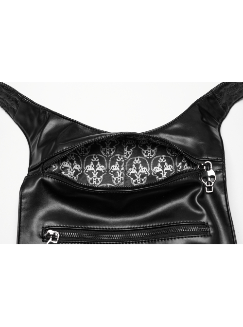 Cool Black Skull Pattern Gem Rivet Decoration PU Leather Doomsday Gothic Style Backpack