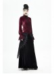 Pleated Velvet High Collar Small Lantern Sleeve Lace Cuff Wine Red Gothic Blouse