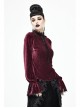 Pleated Velvet High Collar Small Lantern Sleeve Lace Cuff Wine Red Gothic Blouse