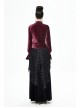 Pleated Velvet High Collar Small Lantern Sleeve Lace Cuff Wine Red Gothic Blouse