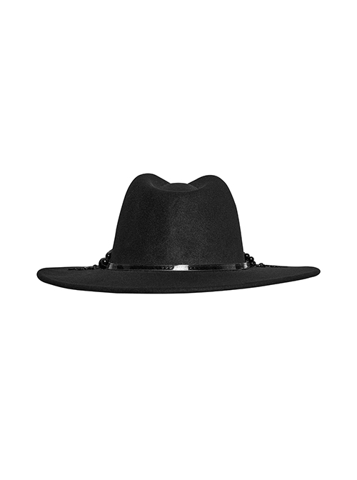 Elegant Black Imitation Woolen Cloth Exquisite Beaded Decoration Personalized Metal Cross Retro Gothic Style Hat