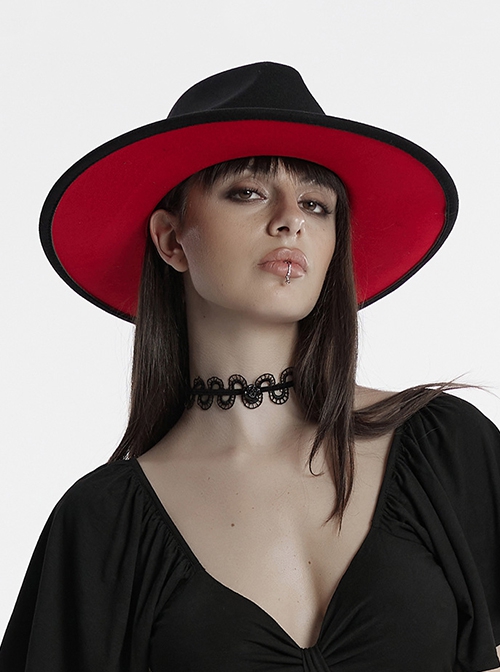 Elegant Black Imitation Woolen Cloth Exquisite Beaded Decoration Personalized Metal Cross Retro Gothic Style Hat