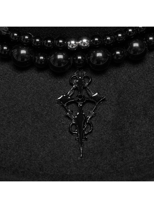 Elegant Black Imitation Woolen Cloth Exquisite Beaded Decoration Personalized Metal Cross Retro Gothic Style Hat