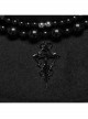 Elegant Black Imitation Woolen Cloth Exquisite Beaded Decoration Personalized Metal Cross Retro Gothic Style Hat