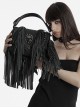 Cool Black Textured PU Leather Metal Rivet Skull Decoration Unique Tassel Design Punk Style Bag