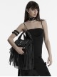 Cool Black Textured PU Leather Metal Rivet Skull Decoration Unique Tassel Design Punk Style Bag