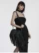 Cool Black Textured PU Leather Metal Rivet Skull Decoration Unique Tassel Design Punk Style Bag