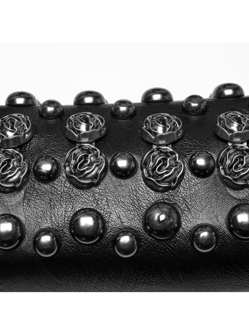 Dark Unique Black Metal Three Dimensional Rose Decoration Chain Rivet Embellish Gothic Style Crossbody Bag