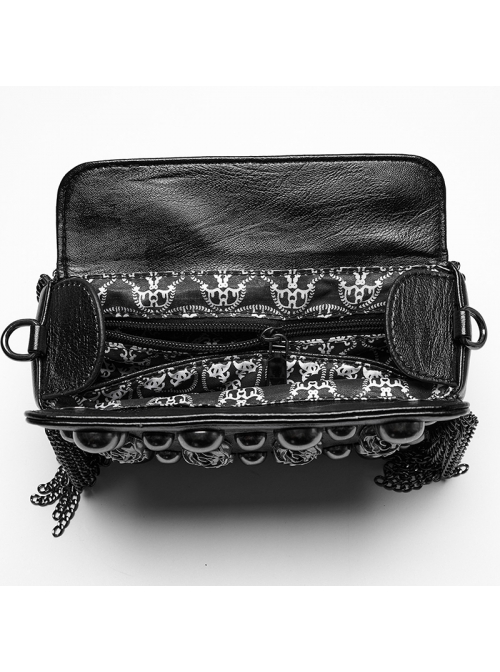 Dark Unique Black Metal Three Dimensional Rose Decoration Chain Rivet Embellish Gothic Style Crossbody Bag