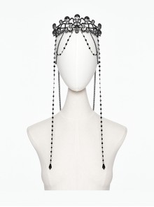 Gorgeous Retro Black Chain Gemstone Decoration Personalized Skull Pattern Punk Style Crown