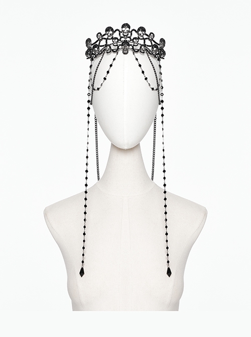 Gorgeous Retro Black Chain Gemstone Decoration Personalized Skull Pattern Punk Style Crown