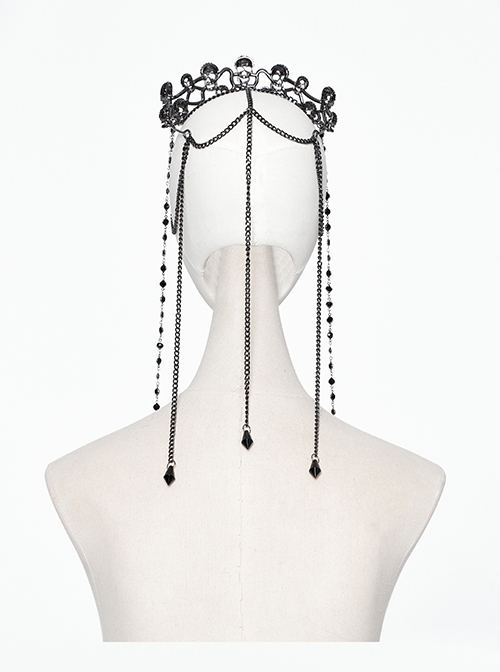 Gorgeous Retro Black Chain Gemstone Decoration Personalized Skull Pattern Punk Style Crown