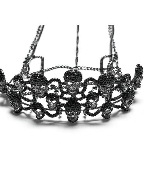 Gorgeous Retro Black Chain Gemstone Decoration Personalized Skull Pattern Punk Style Crown