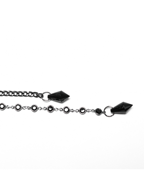 Gorgeous Retro Black Chain Gemstone Decoration Personalized Skull Pattern Punk Style Crown
