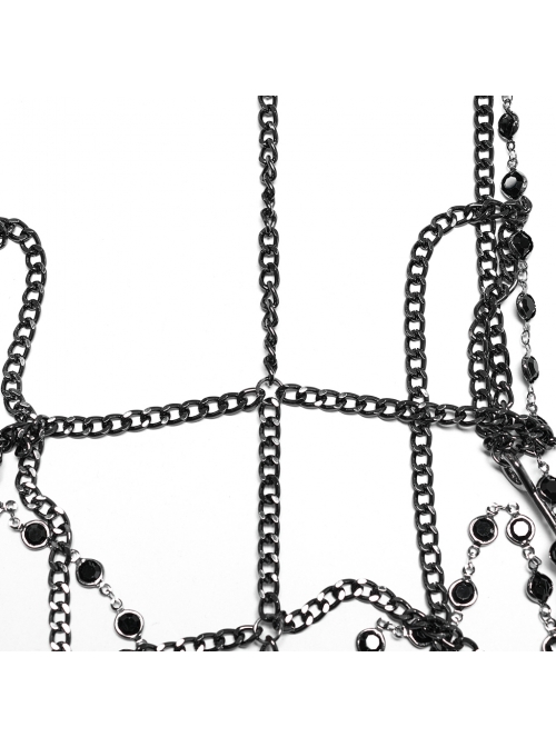 Gorgeous Retro Black Chain Gemstone Decoration Personalized Skull Pattern Punk Style Crown