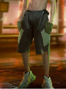 Summer Loose Drop Crotch Multi-Pocket Back Waist Mecha Piece Design Irregular Trouser Legs Cyberpunk Six-Point Pants