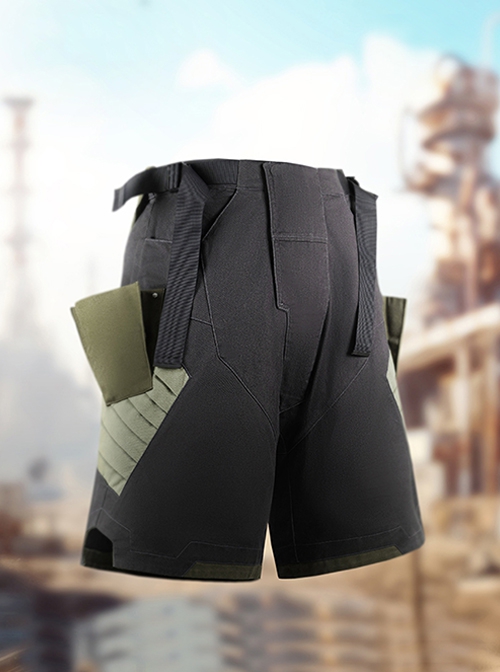 Summer Loose Drop Crotch Multi-Pocket Back Waist Mecha Piece Design Irregular Trouser Legs Cyberpunk Six-Point Pants