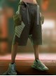 Summer Loose Drop Crotch Multi-Pocket Back Waist Mecha Piece Design Irregular Trouser Legs Cyberpunk Six-Point Pants