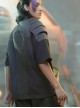 Summer Street Loose Multi-Layer Shoulder Armor Design Mesh Pockets Color Matching Cyberpunk Short Sleeves T-Shirt