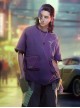 Summer Neon Purple Street Loose Double-Layer Three-Dimensional Pockets Asymmetric Structure Cyberpunk Short Sleeves T-Shirt