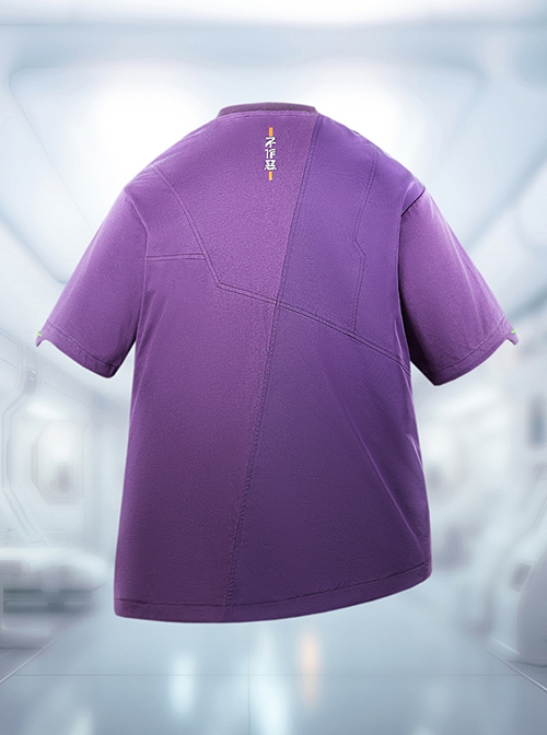 Summer Neon Purple Street Loose Double-Layer Three-Dimensional Pockets Asymmetric Structure Cyberpunk Short Sleeves T-Shirt