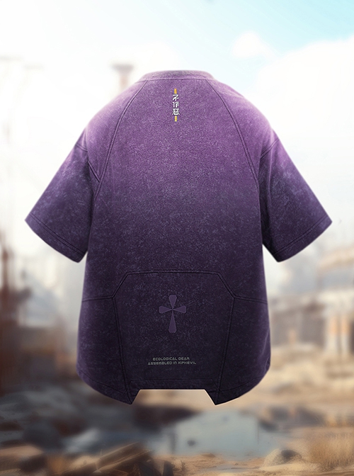 Smart Machine Rebirth J-Type Washed Gradient Discharge Printing Loose Cyberpunk Short Sleeves T-Shirt